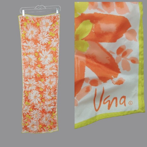 Vintage Vera Scarf Rectangle Floral Hand Rolled Orange - Picture 1 of 12